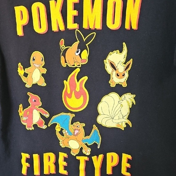 Pokemon Fire Type Graphic Short Sleeve Cotton T Shirt Black Large - Picture 2 of 4